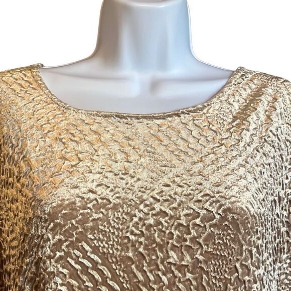 Selene Womens Medium Vintage Gold Textured Scoop Neck Blouse Top Glam Party - Picture 3 of 7
